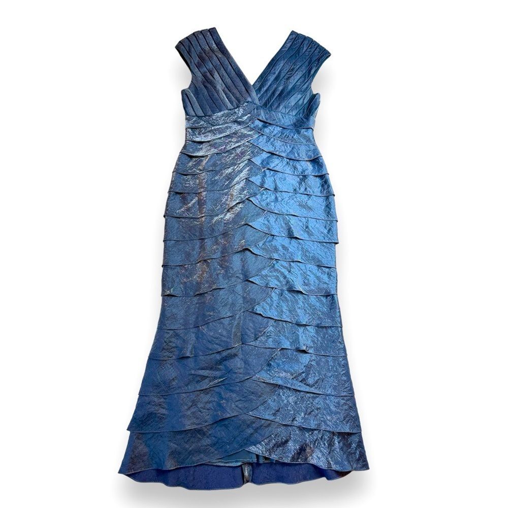 Adrianna Papell shimmering blue mermaid cut evening gown